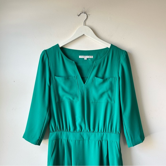 Trina Turk Wynn Crepe Sheath Dress Women Size 2 Jade Green 3/4 Sleeve NWOT Party - Picture 3 of 16